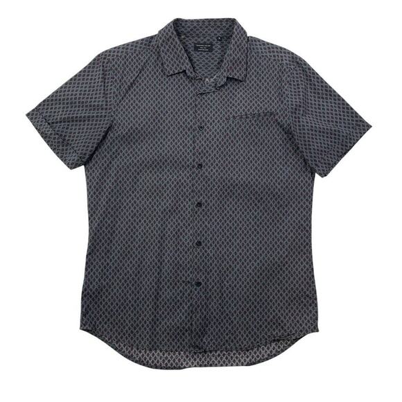 7Diamonds Shirt Mens Medium Gray Burgundy Stretch Cotton Blend Printed Button Up - Picture 1 of 10